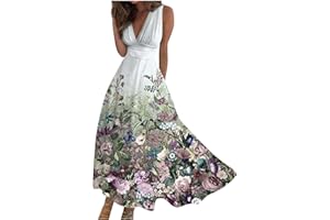 JUTOO Sommerkleider Damen Knielang V-Ausschnitt Ärmellos A Linien Elegant Maxikleid Lang Sommer, S-3XL