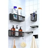 ATA HOME Banyor 6'Lı Banyo Seti Yapışkanlı Banyo D&uuml;zenleyici Şampuanlık Diş Fır&ccedil;alık Sabunluk Askılık Takımı Siyah