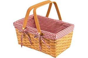 EIRONA Cesto da picnic, cesto tessuto naturale con maniglie doppie pieghevoli, cesto per forbici hacker e memoria di copertina per la raccolta di uova, matrimoni, regali di caramelle e giocattoli