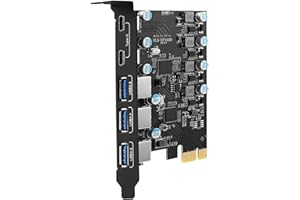 FARBOKO Tarjeta PCIe USB C de 5 Puertos y 25 W de Potencia, Tarjeta de expansión PCI Express USB 3.0 de 5 Gbps (3 Puertos Tipo A y 2 Tipo C), Carga rápida para PC de Escritorio