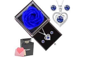NEWUPZSI Scatola Regalo Fatta a Mano con Rose conservate, Orecchini Collana in Argento 925, Regali San Valentino per lei - Rosa Eterna per Festa della Mamma/Anniversario/Compleanno per Donne