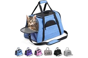 KJSXUUE kleine Hunde Transportbox,transportbox Katze, Atmungsaktive und Faltbare Hundebox mit Verstellbarem, Katzentransportkäfig mit Abnehmbarer Plüschmatratze (Blau)