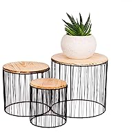 BigDean 3er Set Pflanzenständer aus Metall & Holz - Blumenständer im modernen skandinavischen Design - Pflanzenhocker…