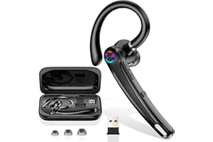 ATHEEWON Bluetooth Headset V5.4, Wireless Freisprech Telefon mit CVC 8.0/ENC Dual Mic, APTX, Mute Zwei-Geräte-Verbindung Headset Handy, 115 Std, USB-Adapter Freisprech-Headset mit Ladebox für Business/Trucker