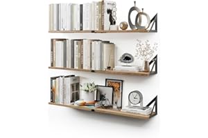 CASSA HOME DECOR CASSA NOKO Wall Mounted Floating Book Shelves for Wall Set of 3, Shelf Bookshelf for Bedroom Living Room Office Bathroom Kitchen Rustic Wood with Metal Bracket (Natural Large)