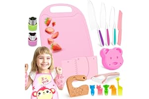 FANTICDE - Kindermesser 26 Teiliges,Kinderkochset Echtes Kinder Kochmesser mit Kinder Sicherheit Küchenmesser Set, Cream spatula,Montessori Messer,Sparschäler Kinder, Schneidebrett