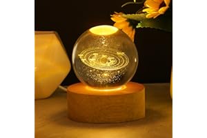 HOTUT 3D Solar System Crystal Ball with Wooden Base, Space Galaxy Crystal LED Night Light for Tabletop, Birthday Gift, Anniversary Home Decor