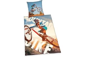 Herding YOUNG COLLECTION Bettwäsche-Set, Mountainbike Wendemotiv, Bettbezug 135 x 200 cm, Kopfkissenbezug 80 x 80 cm, Baumwolle/Renforcé