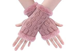 BLURBE Guanti Senza Dita Donna - Guanti Termici Invernali,Addensare Donna Guanti Senza Dita Invernali Termico Senza Dita Guanti Caldi Elastico con Foro Pollice