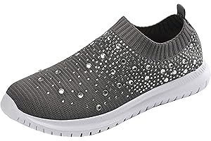 YPKSAJEG Glitter Sports Shoes Women's Mesh Breathable Trainers - Women's Slip-On Trainers with Rhinestones Soft Lightweight Slip On Shoes Memory Foam Casual Shoes Comfortable Non-Slip Fitness Shoes