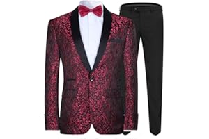 Allthemen Traje de Esmoquin Jacquard Ajustado de 2 Piezas para Hombre para graduación de Fiesta de Boda