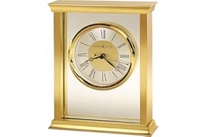 Howard Miller Monticello Table Clock 645-754 – Square Brass Finish, Modern Home Decor, Glass Center Panel, Quartz Movement