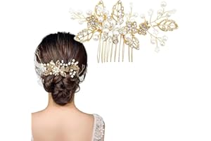 AUSWALAR Gold Crystal Bridal Wedding Hair Comb,Bride Wedding Hair Vine Hair Piece Flower Crystal Headpiece Sparkly Pearl Rhinestone Hair Accessories for Women and Girls