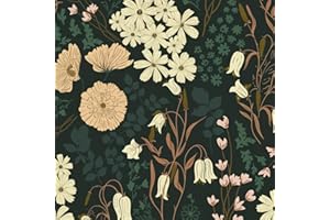 Fiula Selbstklebende Tapete Blumen Blumentapete 41CMx6M Klebefolie mit Blumenmuster Wandtapete Möbelfolie Wasserdicht Klebetapete für Wohnzimmer Schlafzimmer Beige Grün Schwarz Bunt Vintage Florale