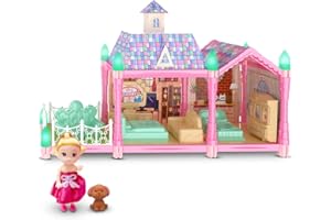 Dioju Prinzessin Puppenhaus Ab 3-10 Jahre Mädchen, Mädchen Spielzeug Puppenhaus Haus traumvilla, puppenhaus groß Dollhouse, Puppenhaus Zubehör Rollenspiel Traumhaus Spielzeug Kinder Mädchen (71 PCS)