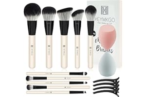 HEYMKGO Makeup Brushes 16PCS Professional Makeup Kit Premium Synthetic Foundation Powder Contour Concealer Eyeshadow Blending Brushes Set with 2Pcs Blender Sponges & Black Hair Clips