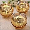 SPHINX Glass Votive Candle Holder for Home Decorations, for Weddings, Dinner Parties, Candle Light Dinners, Gift - (Mercury Golden, Round, 2 Pieces)