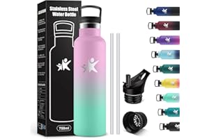 KollyKolla Thermoskanne 750ml, Thermosflasche mit Strohhalm, Kohlensäure Geeignet, Vakuum Edelstahl Trinkflasche, Isolierflasche BPA-Frei, Wasserflasche für Sprudel, Schule, Outdoor, Erwachsene