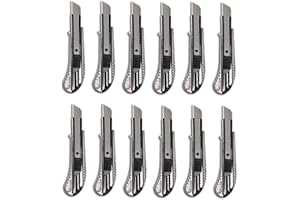 FHS 12 Stück Alu Druckguss Cuttermesser mit 18mm Abbrechklinge Teppichmesser Mehrzweck Messer Allzweckmesser