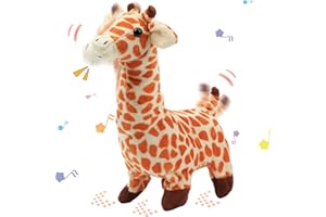 Hopearl Walking Giraffe Interactive Electronic Pet Plush Jirafa Toy with Sounds and Movements Animated Shaking Tail Gifts for Toddlers Birthday, Brown, 23cm