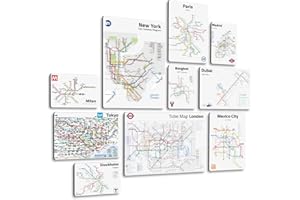 Giallobus - Ensemble de 10 peintures Multi-Panneaux - Ville - Métropolitaine 01 - Bois MDF - | 2 x 42x29,7cm | 4 x 29,7x21cm | 4 x 21x14,85cm | - Prêt à accrocher - Tableaux