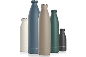 LARS NYSØM Botella de Acero Inoxidable | Botella aislada 1l sin BPA | Botella de Agua 1 litro a Prueba de Fugas para Deportes, Bicicleta, Perro, bebé (Greige, 1000ml)