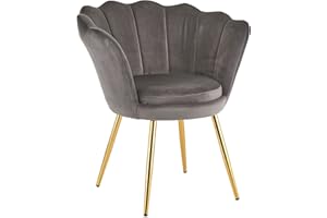 Baroni Home Gepolsterter Sessel mit Muschel-Rückenlehne aus grauem Samt mit goldenen Beinen, für Wohn- und Schlafzimmer 69x71x84 cm