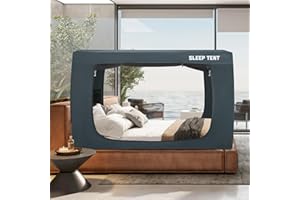 BORNA Bed Tent Full Bed Canopy for Indoor Portable Light Reducing Sleeping Canopy for Kids and Adult,Bunk Blackout Tents Breathable Privacy Space Tent Mosquito Netting for Bed(Navy Blue)