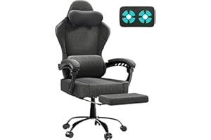 TRIUMPHKEY Fabric Gaming Chair for Adult,Ergonomic Video Game Chair,Computer Chair with Footrest and Massage Lumbar Support,Suitable for Office and Home (Dark Grey)