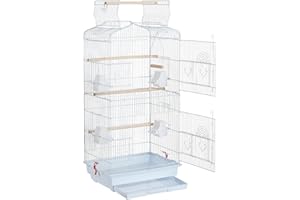Yaheetech Cage Oiseaux Volière Oiseaux avec Poignée Portable avec 4 Mangeoires 3 Perchoirs 46 x 35 x 92 cm Blanche