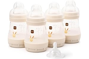 MAM Easy Start Anti-Colic Baby Bottles | 4 Pack (4X 160ml) | Self-Sterilising Baby Milk Bottle | Slow Flow MAM Teats Size 1 + 1x Medium Flow Teat Size 2 | Unisex (Various Designs)