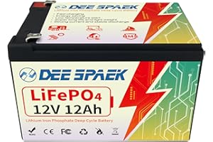 DEESPAEK 12V 12Ah Batteria al Litio, LiFePO4 Batterie Oltre 4000+ ciclo profondo, 153.6Wh, Ricaricabile con Energia Solare, Perfetta per Sistemi Off-grid, Camper, Allarme casa, Giocattolo cavalcabile