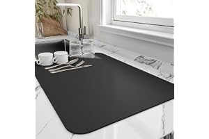 S2C Kitchen Dish Drying Mat (60×40 cm) – 3.5mm Thick Super Absorbent Counter Mat, Anti-Slip Rubber Back, Large Coffee Machine & Dish Drying Pad for Kitchen Countertop – Black