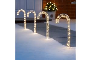 Christow Candy Cane Christmas Lights, Outdoor Path Stake Decorations, Flashing Micro LED, Battery Operated with Timer, 4 x 30cm (Warm White)