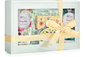 BODY & EARTH # LOVE Zestaw prezentowy zawiera krem ​​do rąk, balsam do rąk o zapachu piwonia, krem ​​do stóp, mydło, świece zapachowe – prezenty urodzinowe dla niej, prezenty na walentynki i Dzień Matki.