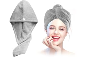 Xkzhrr Haarturban,2 Stück Knopf Haarturban, Turban Haartrockentuch Haarturban mit Knopf, Kopftuch Handtuch für Lange Haar, Super saugfähig,Schnell trocknendes Mikrofaser-Handtuch(Grau)