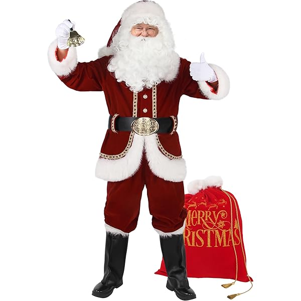 Boveco 10 x luxe kerstmankostuum voor heren, kerstmankostuum, cosplay, volwassenen, rood, fluweel, party, maat XL
