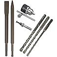 DUMDAAR SDS-Plus Flat Chisel & Point Bit Set Rotary Hammer Drills, 6/8/10mm x 160mm SDS Plus Masonry Twin Spiral 1/2" Drill Chuck 3-Jaw Key Chuck with SDS-Plus Adapter 1.5-13mm Capacity