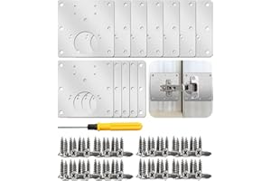 TESYEUX 12 Pièces Plaque de Réparation de Charnière kit d'armoire en Acier Inoxydable avec Trou, Plaques de Reparation de Porte pour Meubles, Bois, Porte Placard, Cuisine, Étagères, Placard, Armoires,avec Vis