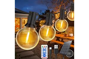 FUKOOLE Guirlande Lumineuse Solaire Extérieur avec 25+1 G40 LED Ampoules IP65 Imperméable, Chargement USB ou Solaire, 8 Modes, Guirlande Lumineuse Solaire pour Intérieur Jardin Balcon Maison Mariage