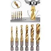 Depolife Klavuz Seti 1/4 Bıts Kendinden Matkap U&ccedil;lu M3 M4 M5 M6 M8 M10 Titanyum Ahşap Metal Matkap U&ccedil;lu