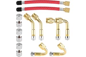 FAMCUCHE 6 Pcs Tyre Valve Extension, 120mm Valve Extenders Tyre Valve Adapter with 45° 90° 135°Angle Valve, 6Pcs Metal Caps, Valve Extension Kit for Car Motorcycle Bike Truck RV Scooter