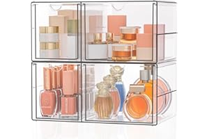 SortNStore Make Up Organizer mit 4 Schubladen: 2er-Set Acryl Organizer mit Anti-Rutsch-Pads | Stapelbare Schubladenbox für Kosmetik, Schmuck & Schreibwaren