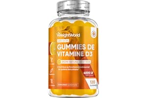 WEIGHTWORLD Vitamine D3 4000 UI Cholécalciférol, 120 Gummies pour 8 Mois sans Sucre, Vitamine D Gummies à l'Arôme Naturel de Citron Végétarien et sans OGM