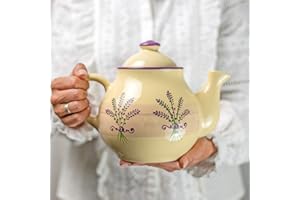 City to Cottage® Tetera Grande de Cerámica Artesanal con Asa y Tapa, Patrón Lavanda en Morado y Crema, 1,7 L/60oz/4-6 Tazas