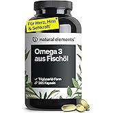 natural elements Omega 3 – 365 Kapseln – 2000mg Fischöl pro Tagesdosis – mit EPA und DHA in Triglycerid-Form – Laborgeprüft, 