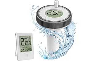 Pool Thermometer Funk, KIYTARBOO Schwimmbadthermometer Wireless Digitales Poolthermometer mit Indoor Temperatur Monitor, IP67 Wasserdicht Außenthermometer für Schwimmbäder, Aquarium, Badewannen, Teich