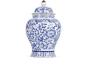XINGYAN Chiński słoik imbirowy z pokrywką chiński styl antyczny, dekoracja do domu retro niebieskie i białe porcelanowe kwiaty ceramiczny wazon w słoiku, tradycyjny chiński styl Ming i Qing (słoik na gałęzie)