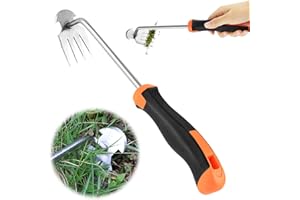 OCCOUMR Désherbeur manuel pour le jardinage - Avec manche - En acier inoxydable - Outil de jardin - Pissenlit - Outil de jardinage - Appareil de désherbage - Avec manche (poignée en caoutchouc à 4