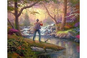 RICUVED Kits de Peinture Diamant de Pêcheur, Kits de Peinture Diamant 5D Paysage pour Adultes Diamants Ronds Kits de Peinture Diamant de Paysage Kits d'Art Cristal Diamant pour la Décoration 30x40cm